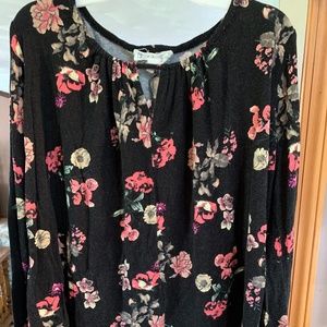 Black and floral long sleeve blouse